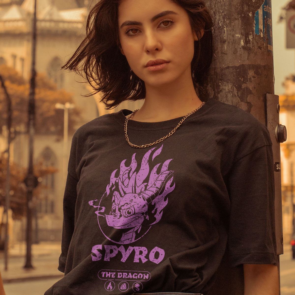Spyro Flaming T-Shirt, Purple Print on Black