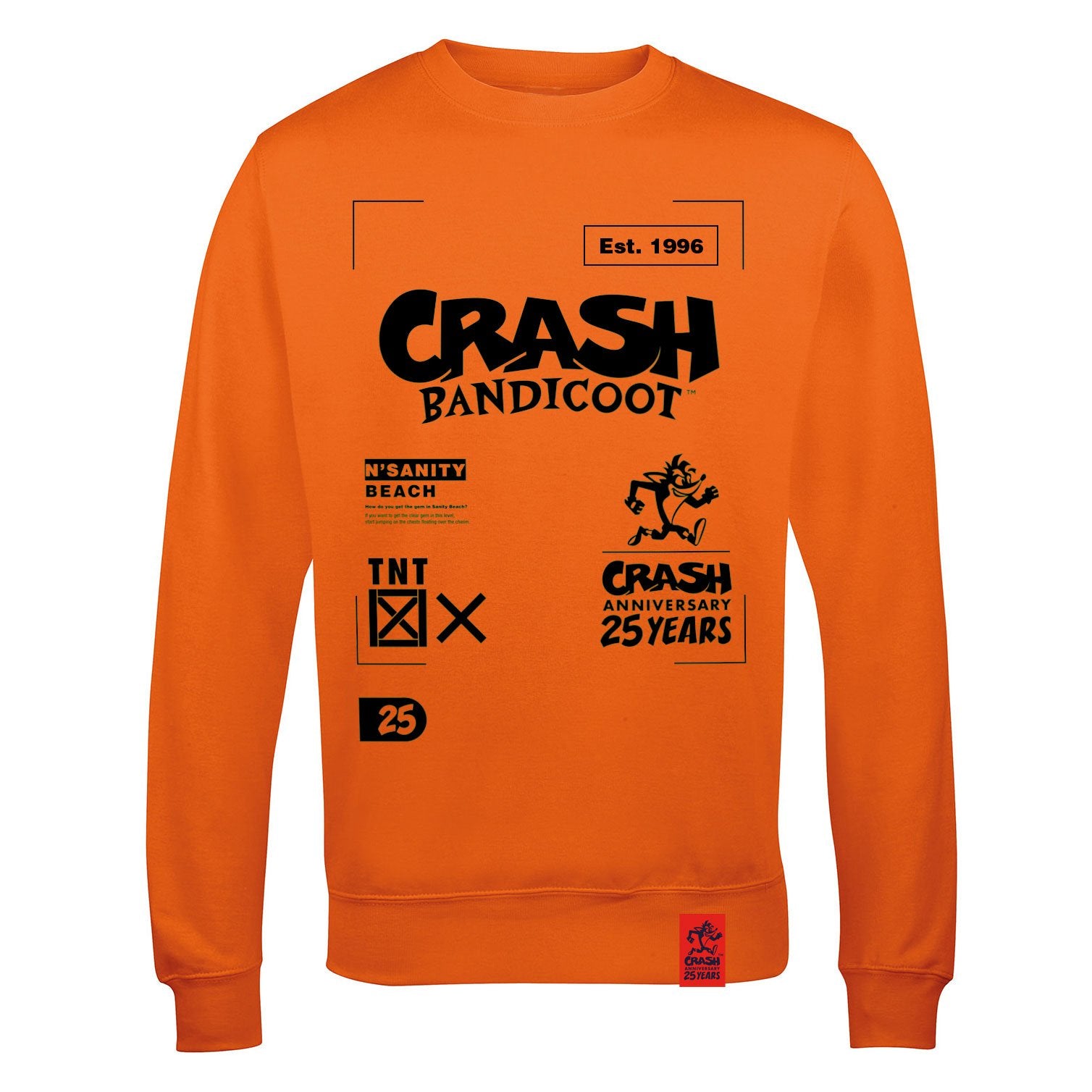 Crash Bandicoot N'Sanity Beach Mens Sweatshirt, Unisex Orange 25th Anniversary Jumper with Official Hem Label