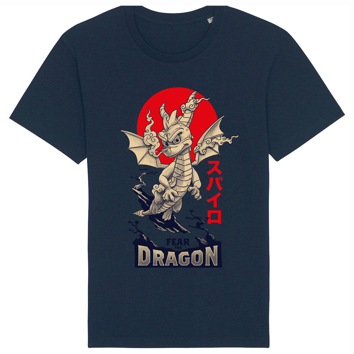Spyro Fear The Dragon T-shirt with Japanese Rising Sun on Navy Crew Neck