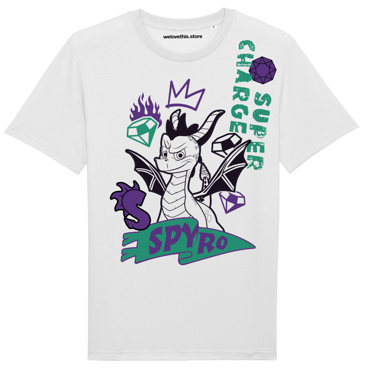 Spyro Super Charge T-Shirt, Dragon and Gems Graphic