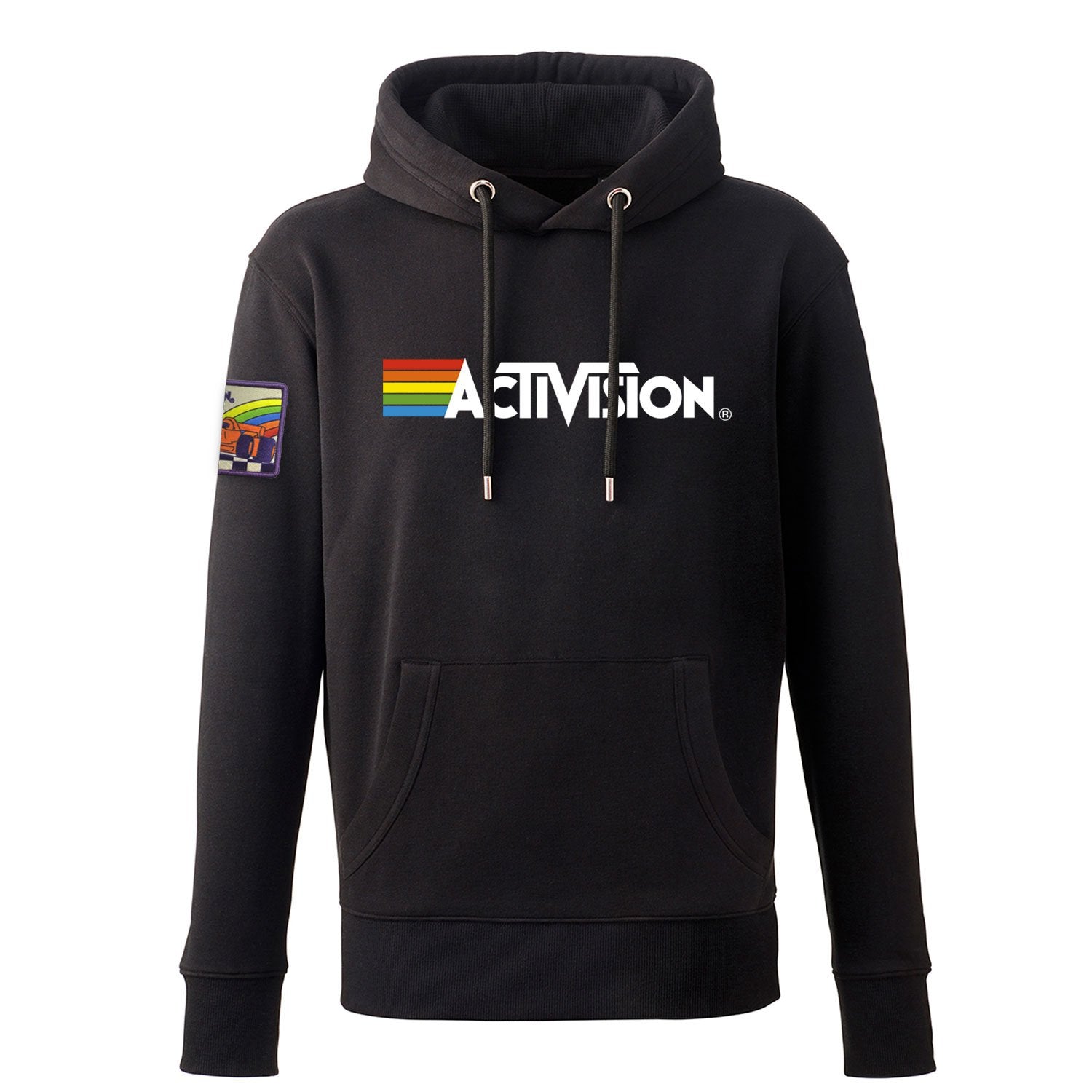 Grand Prix Patch, Activision Logo Men's Hoody, Black Pullover in Unisex Fit with Kangaroo Pocket