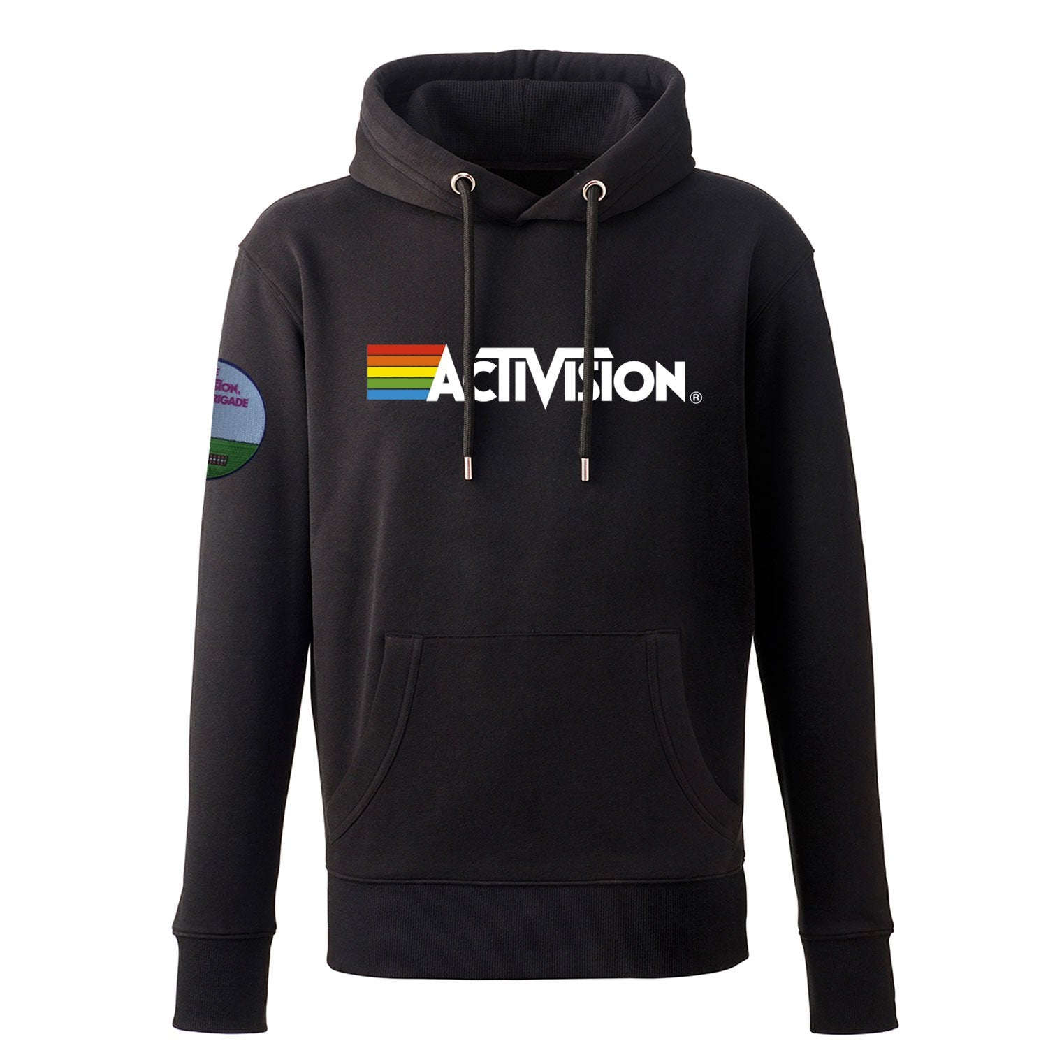 Kaboom Bomb Brigade Patch, Activision Logo Men's Hoody, Black Pullover in Unisex Fit with Kangaroo Pocket