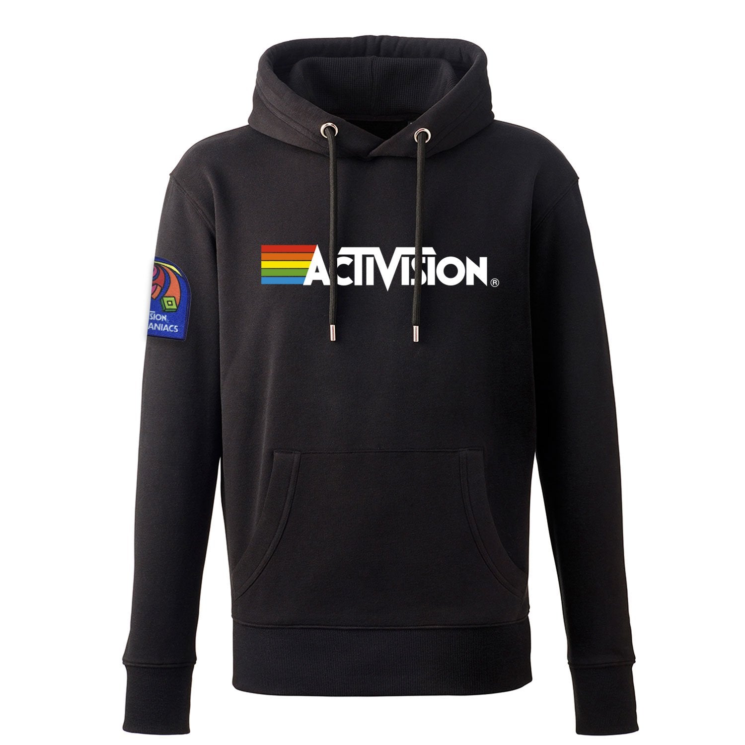 Megamaniacs Patch, Activision Logo Men's Hoody, Black Pullover in Unisex Fit with Kangaroo Pocket